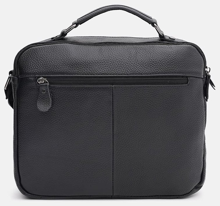 Чоловіча чорна сумка-портфель із фактурної шкіри на два відділення Keizer 71661