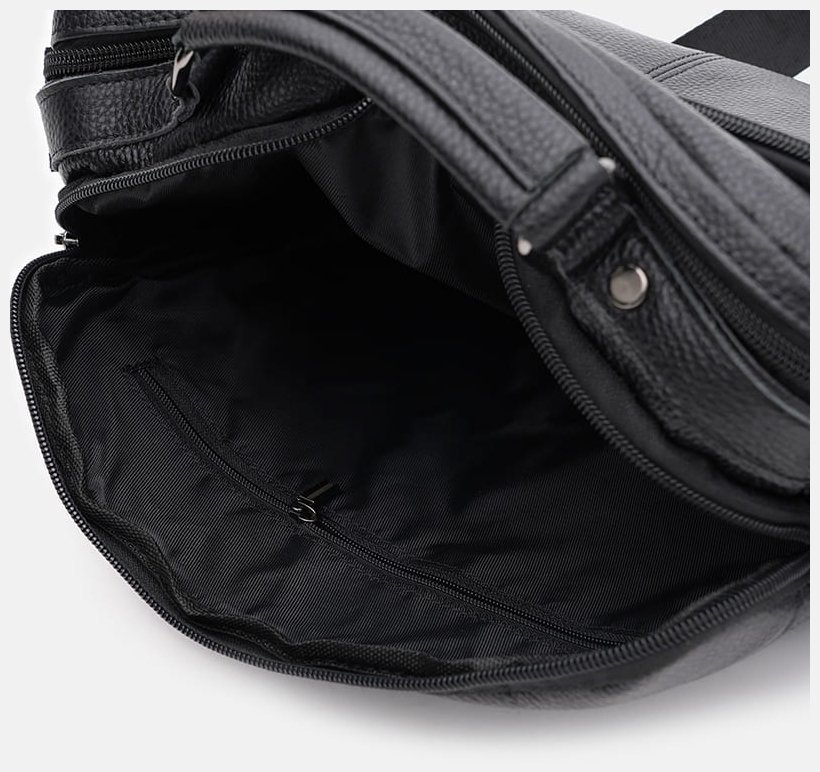 Мужская черная сумка-портфель из фактурной кожи на два отделения Keizer 71661