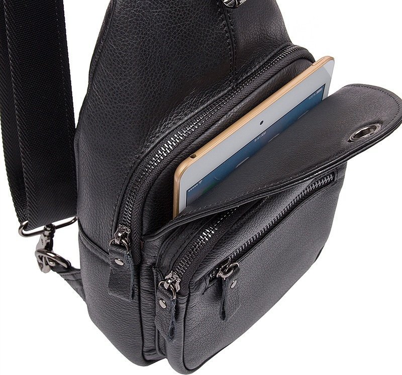 Повседневный мужской слинг рюкзак из фактурной кожи VINTAGE STYLE (14468)