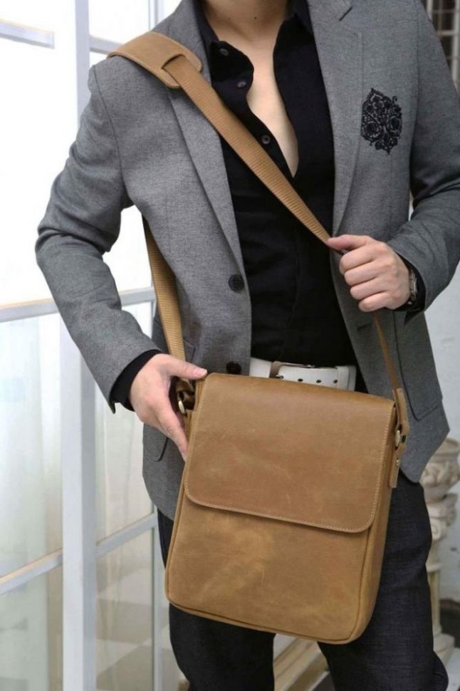 Світло-коричнева чоловіча сумка на плече з натуральної шкіри VINTAGE STYLE (14184)