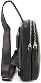 Чоловіча якісна сумка-слінг із гладкої шкіри чорного кольору на дві блискавки Visconti 81961