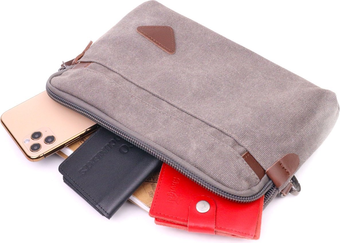 Серый мужской клатч из текстиля с запястным ремешком Vintage