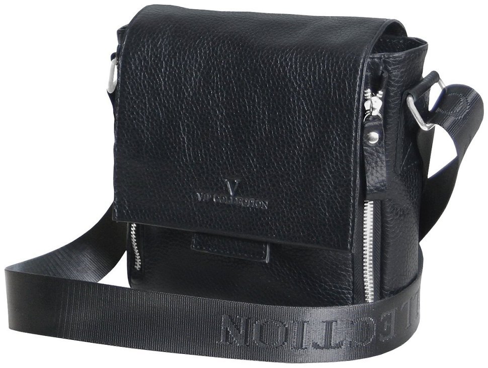 Шкіряна чоловіча сумка через плече із клапаном на магніті Vip Collection чорного кольору 102661 фото №1 Шкіряна чоловіча сумка через плече із клапаном на магніті Vip Collection чорного кольору 102661 modnotak фото №1