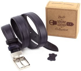 Двухсторонний брючный ремень из синей кожи Grande Pelle (31263)