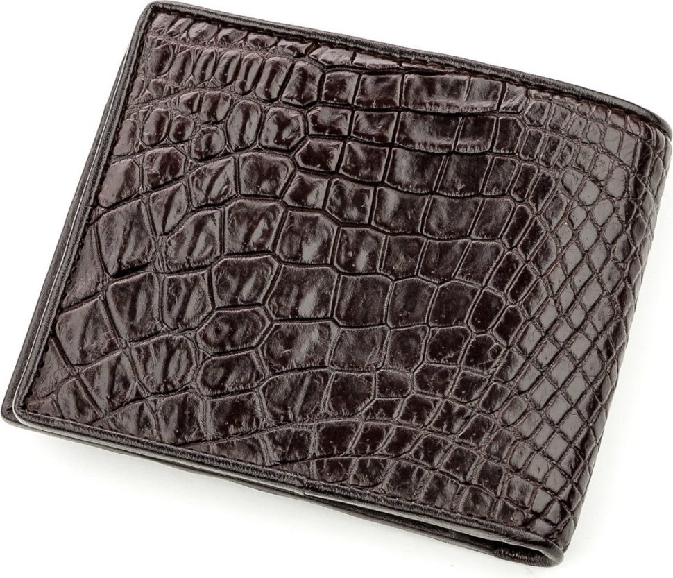 Коричневе портмоне з крокодилової шкіри без монетниці CROCODILE LEATHER (024-18581)
