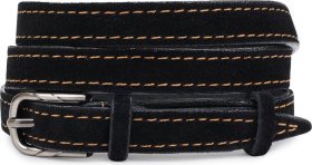 Тонкий замшевий жіночий ремінь чорного кольору з яскравим рядком Vintage (2420756)