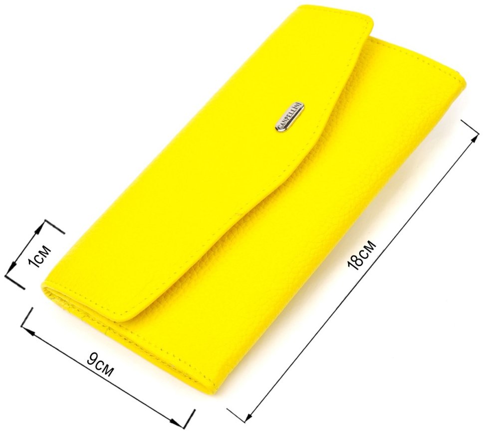 Жовтий жіночий гаманець із натуральної шкіри флотар із клапаном CANPELLINI (2421697) modnotak фото №9