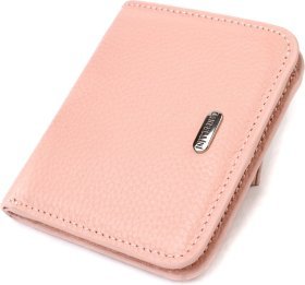 Компактний жіночий гаманець з натуральної шкіри рожевого кольору на кнопці CANPELLINI (2421797)