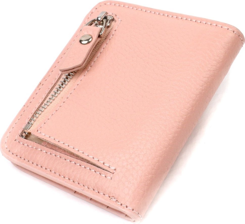 Компактный женский кошелек из натуральной кожи розового цвета на кнопке CANPELLINI (2421797)