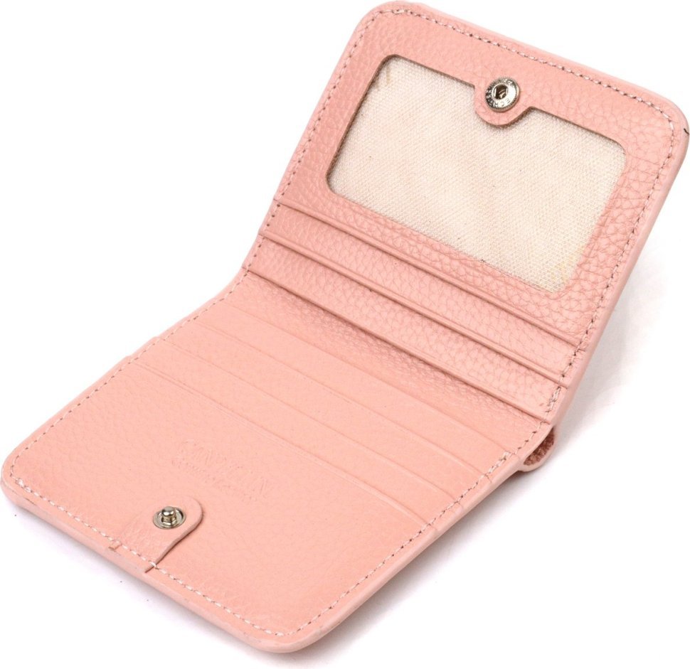 Компактный женский кошелек из натуральной кожи розового цвета на кнопке CANPELLINI (2421797)