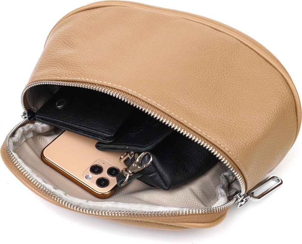 Женская сумка через плечо из натуральной кожи бежевого цвета Vintage (2422111)