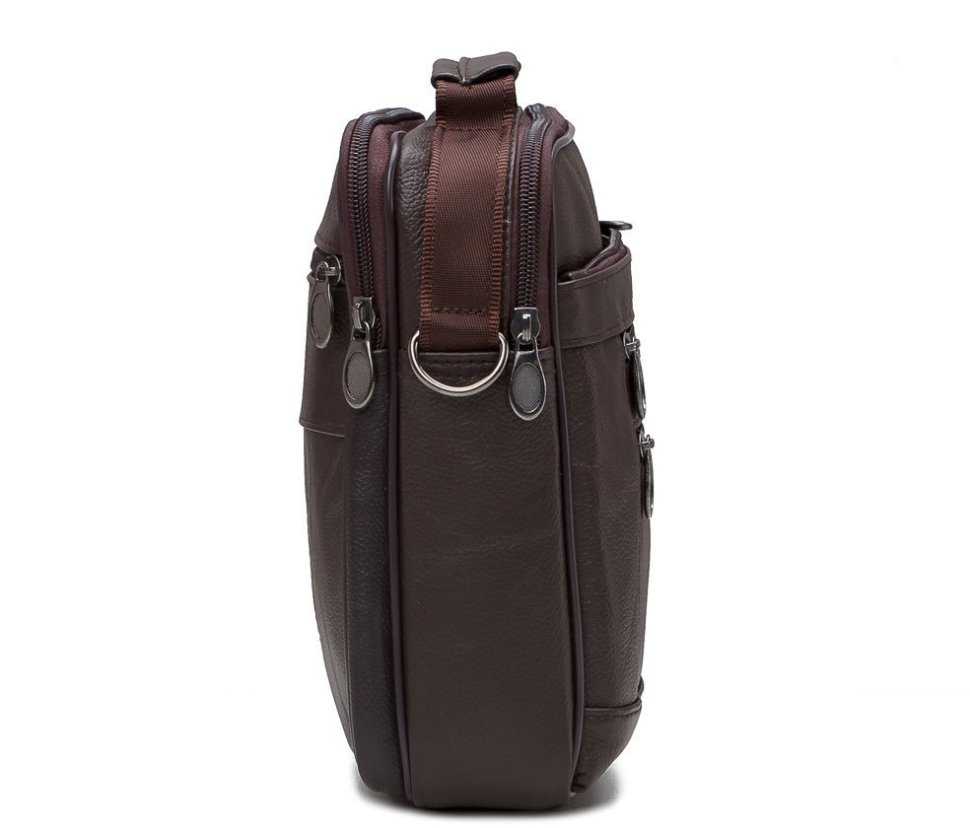 Кожаная сумка-барсетка для мужчин коричневого цвета с дополнительной ручкой HD Leather (15921)