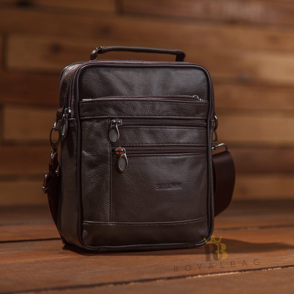 Кожаная сумка-барсетка для мужчин коричневого цвета с дополнительной ручкой HD Leather (15921)