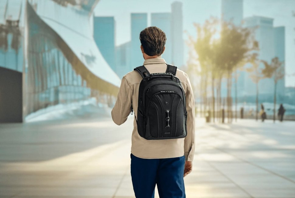 Повсякденний чоловічий рюкзак з поліестеру чорного кольору для ноутбука Wenger Legacy 16" Black Series 103661 modnotak фото №2