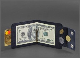 Мужской тонкий зажим для денег из кожи темно-синего цвета BlankNote (12615)