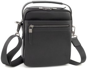 Чоловіча шкіряна сумка-барсетка з ручкою та плечовим ременем Leather Collection 94561 чорного кольору