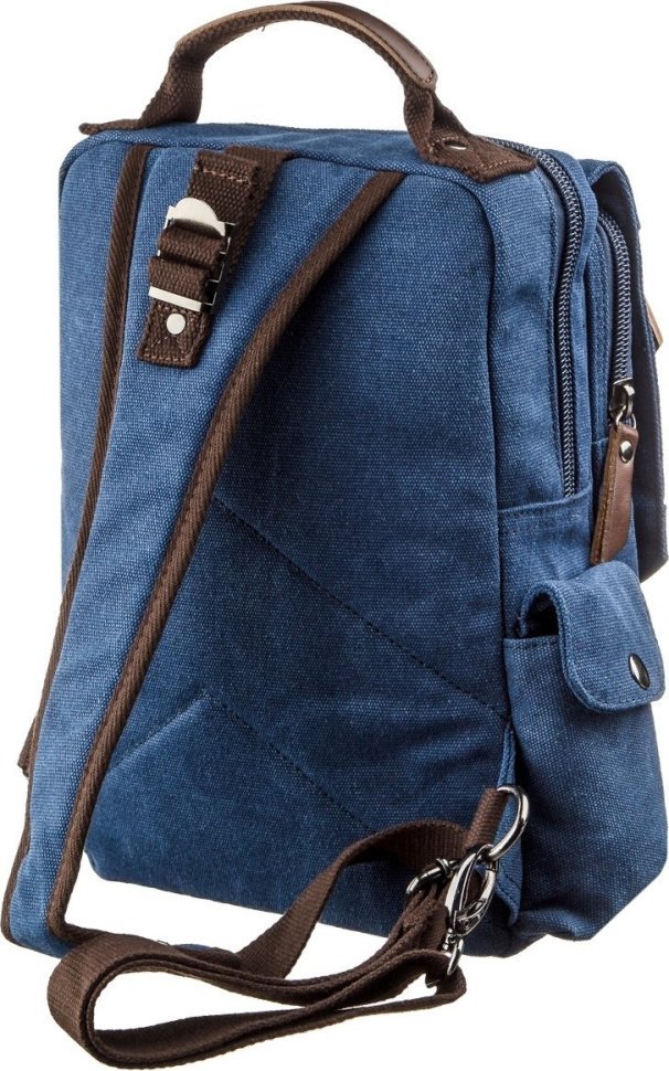 Модна текстильна сумка-рюкзак синього кольору на одне плече Vintage (20139)