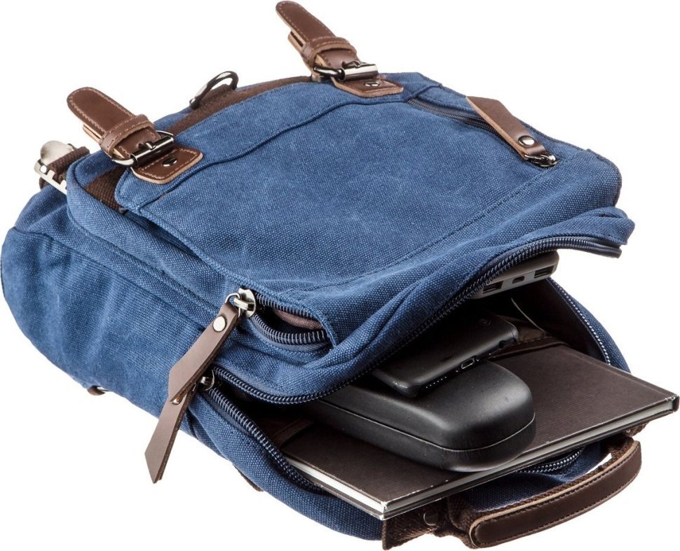 Модная текстильная сумка-рюкзак синего цвета на одно плечо Vintage (20139) modnotak фото №3