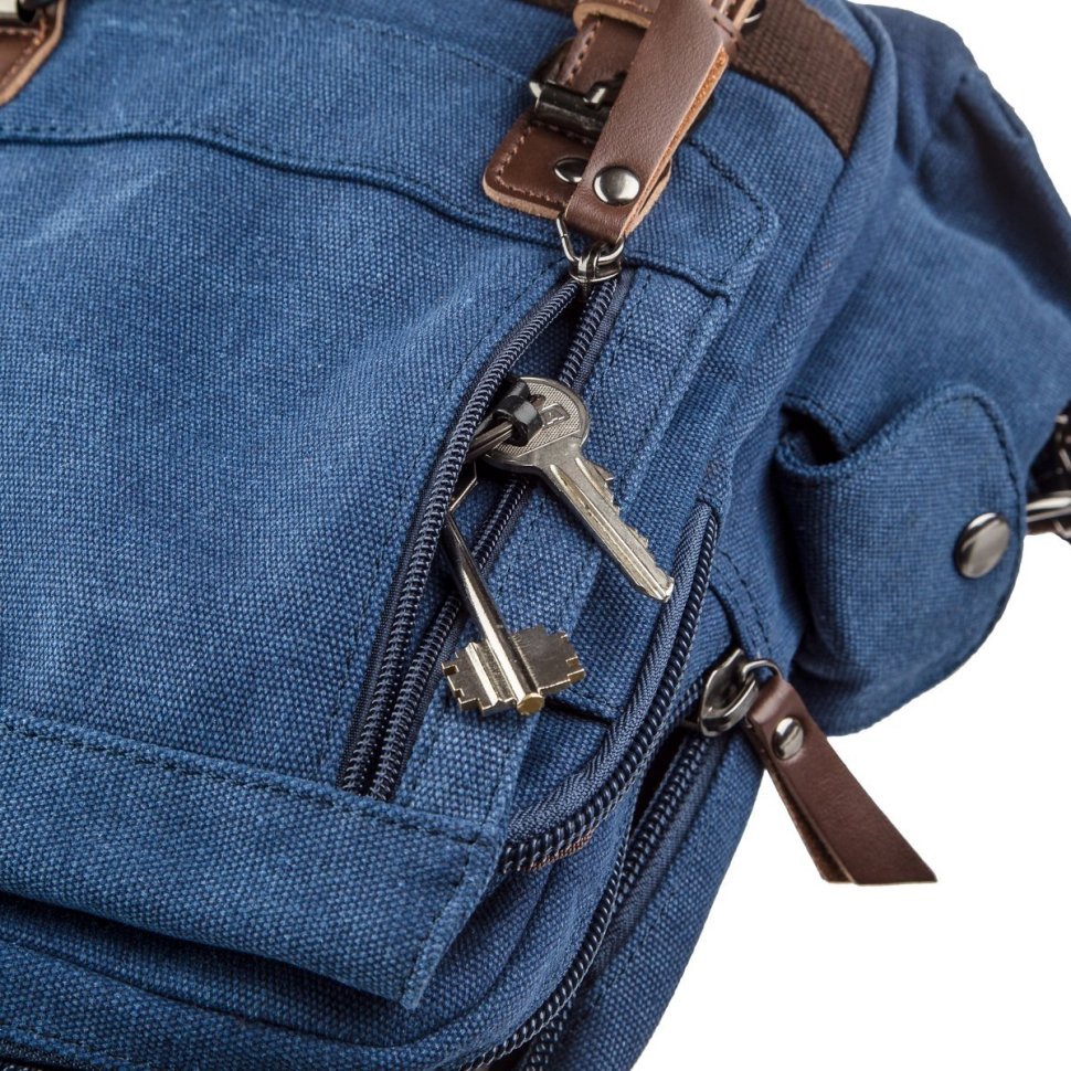 Модная текстильная сумка-рюкзак синего цвета на одно плечо Vintage (20139)