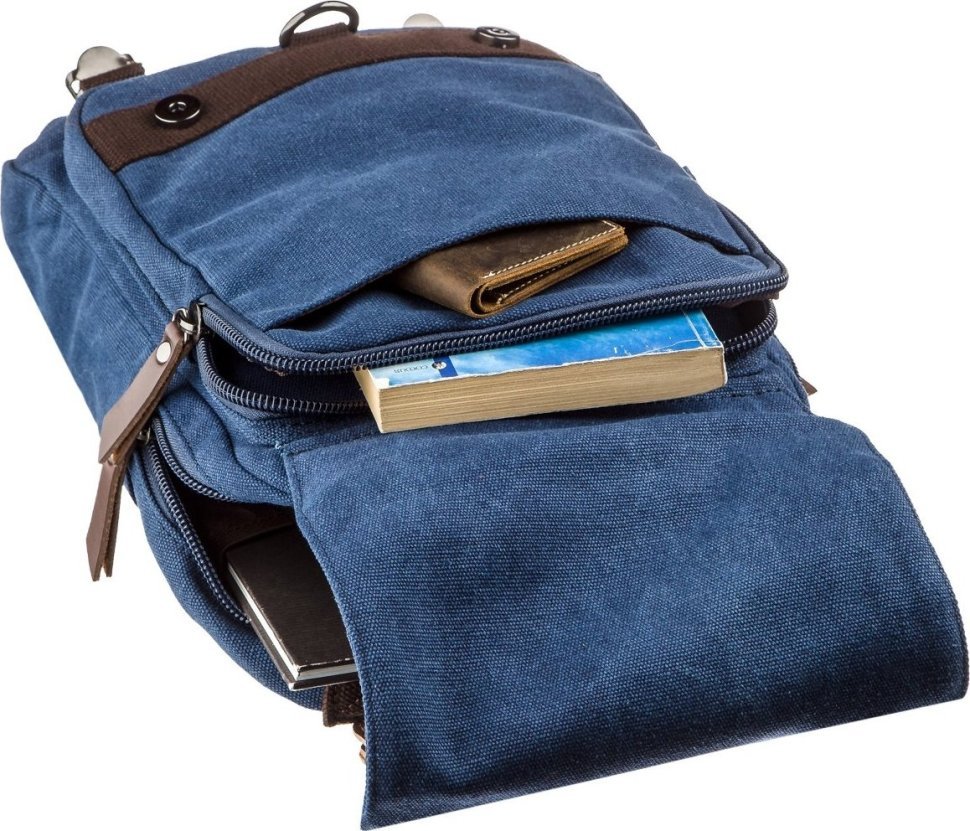 Модная текстильная сумка-рюкзак синего цвета на одно плечо Vintage (20139) modnotak фото №5