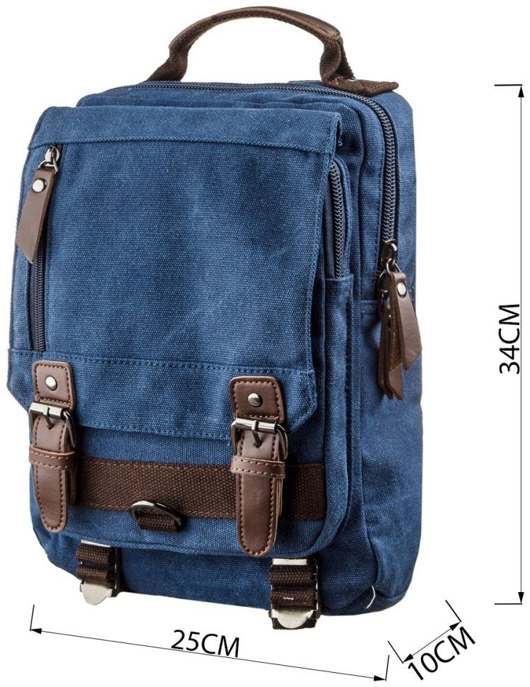 Модная текстильная сумка-рюкзак синего цвета на одно плечо Vintage (20139) modnotak фото №7