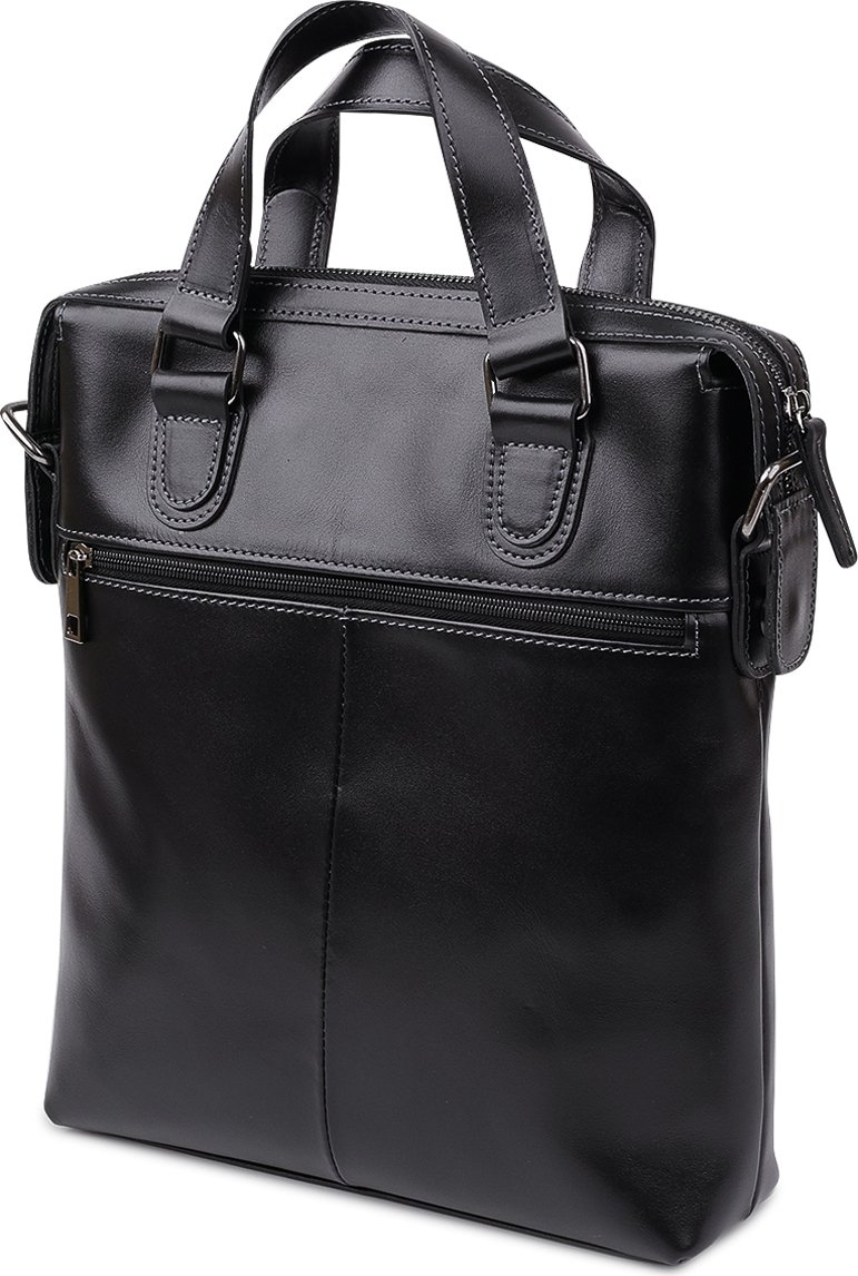 Кожаная мужская деловая сумка черного цвета с ручками Shvigel (11287)