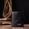 Стильное лаковое мужское портмоне из фактурной кожи черного цвета KARYA (2421047) - 8
