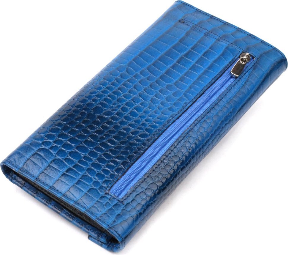 Синій жіночий гаманець із натуральної шкіри з тисненням під рептилію KARYA (2421147)