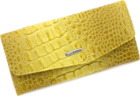 Довгий жіночий гаманець жовтого кольору з натуральної шкіри під рептилію KARYA (21054)