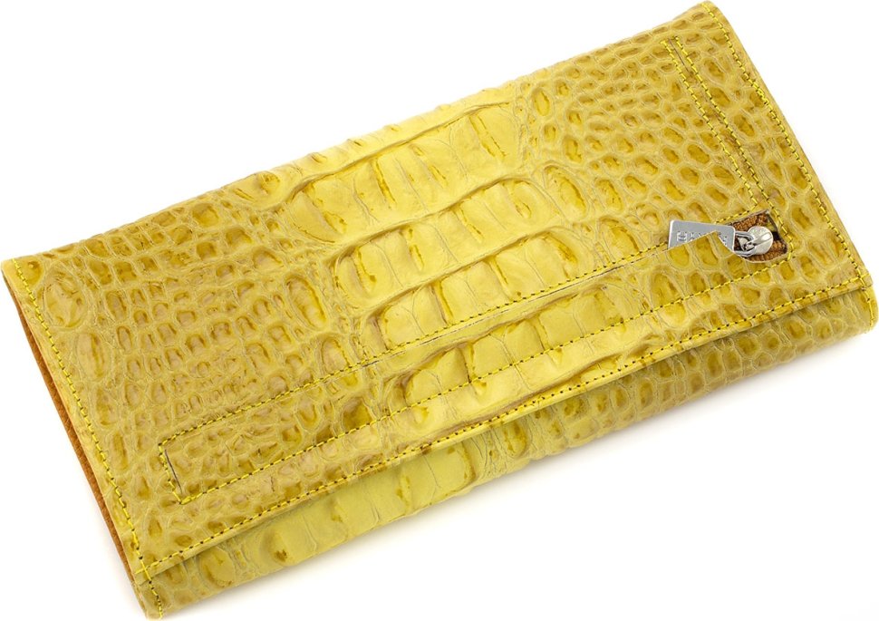 Длинный женский кошелек желтого цвета из натуральной кожи под рептилию KARYA (21054)