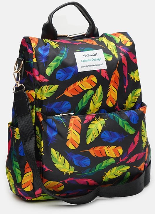 Молодіжний жіночий рюкзак-сумка з текстилю з принтом Перья - Monsen (21462)