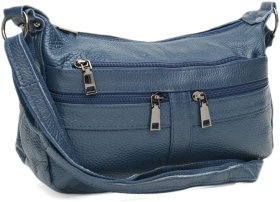 Жіноча шкіряна сумка синього кольору на плече Keizer 65761