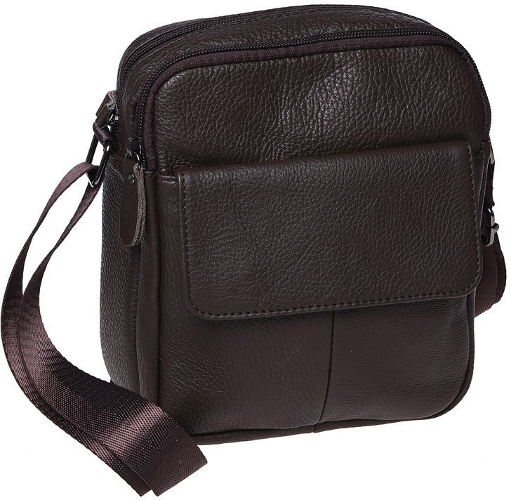 Миниатюрная мужская сумка темно-коричневого цвета из натуральной кожи Borsa Leather (19380)
