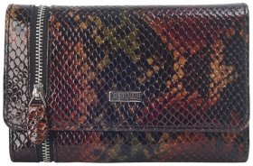 Кожаный кошелек на кнопке под рептилию для женщин Desisan 106661 разноцветный