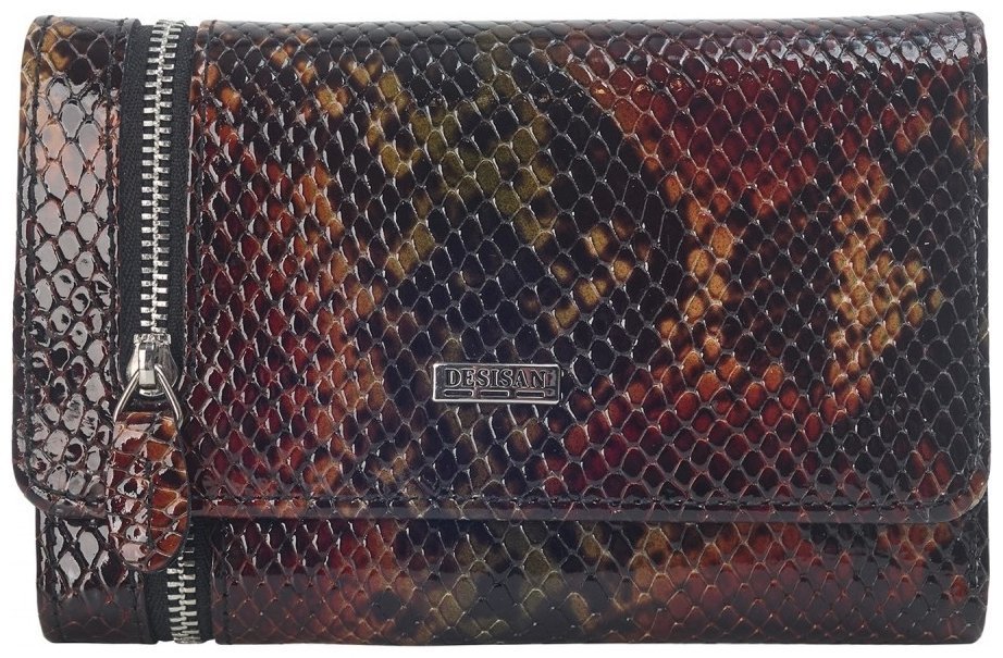 Кожаный кошелек на кнопке под рептилию для женщин Desisan 106661 разноцветный modnotak фото №1