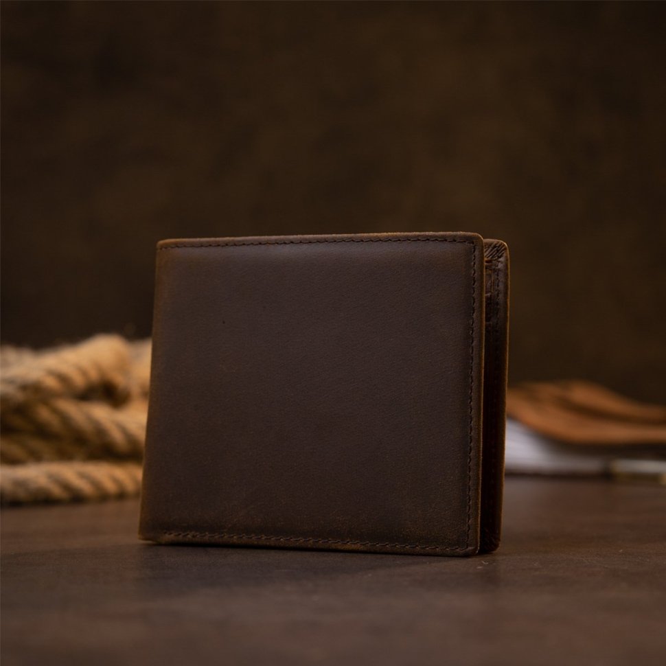 Матовое мужское портмоне коричневого цвета из натуральной кожи Vintage (2420445)
