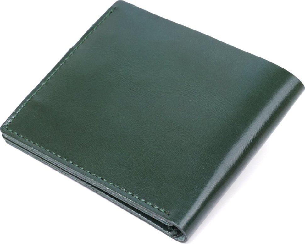 Зеленый кошелек двойного сложения из гладкой кожи с хлястиком на кнопке Shvigel (2416462)