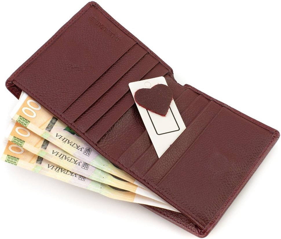 Шкіряний жіночий гаманець бордового кольору на магнітах ST Leather 1767261