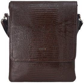 Мужская сумка планшет через плечо из натуральной кожи под рептилию DESISAN 107361 коричневого цвета
