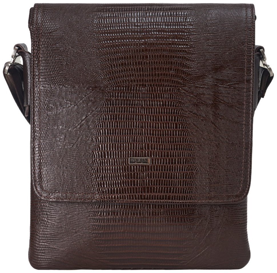 Мужская сумка планшет через плечо из натуральной кожи под рептилию DESISAN 107361 коричневого цвета фото №1 Мужская сумка планшет через плечо из натуральной кожи под рептилию DESISAN 107361 коричневого цвета modnotak фото №1