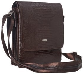 Мужская сумка планшет через плечо из натуральной кожи под рептилию DESISAN 107361 коричневого цвета