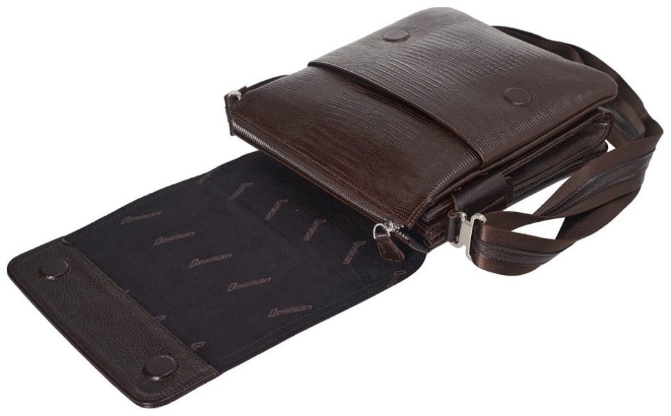 Мужская сумка планшет через плечо из натуральной кожи под рептилию DESISAN 107361 коричневого цвета фото №6 Мужская сумка планшет через плечо из натуральной кожи под рептилию DESISAN 107361 коричневого цвета modnotak фото №6