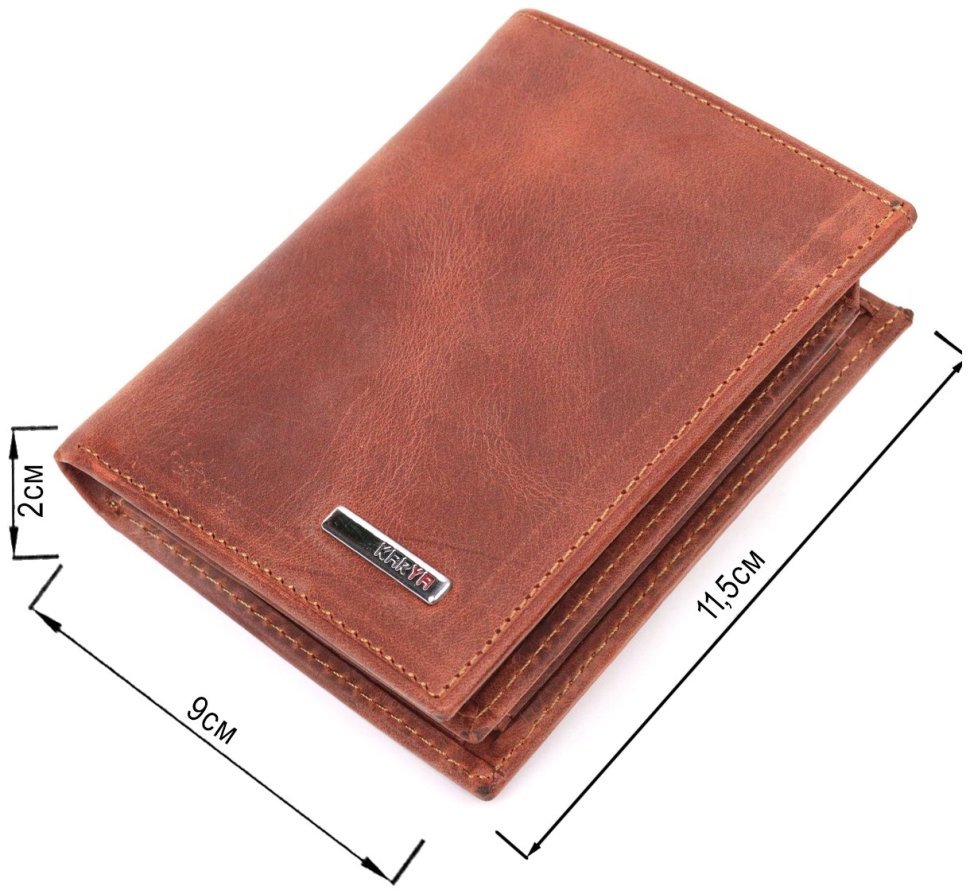 Руде чоловіче портмоне з натуральної шкіри крейзі хорс без застібки KARYA (2421363) modnotak фото №10