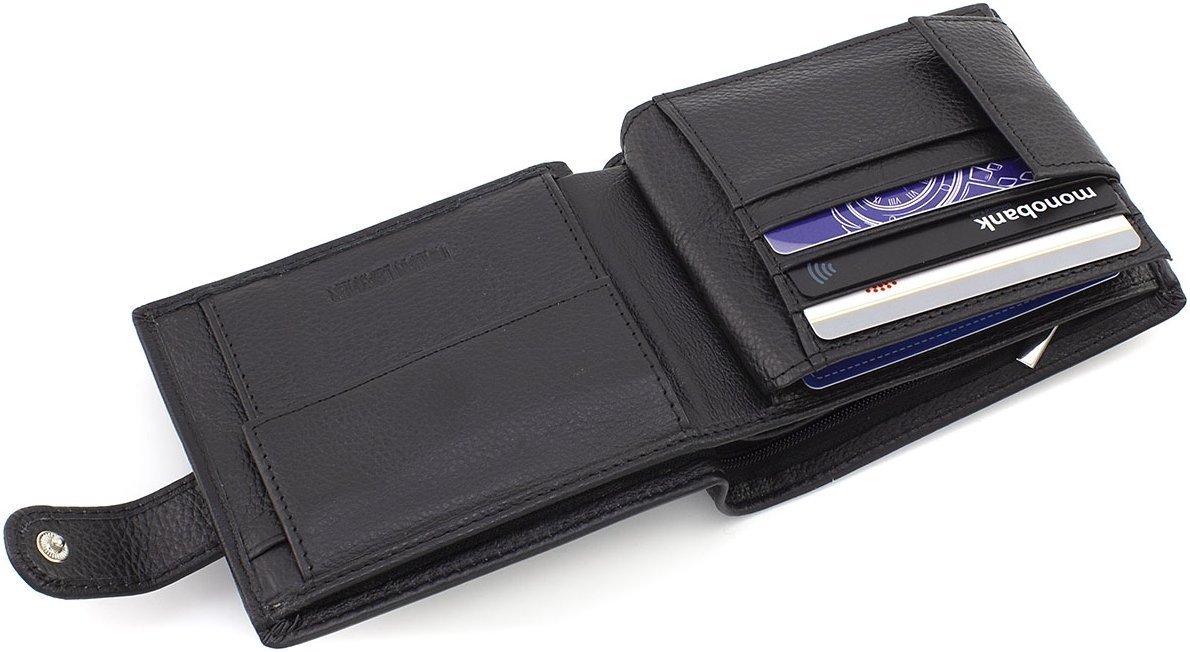 Черное мужское портмоне из натуральной кожи с блоком для карт ST Leather 1767461