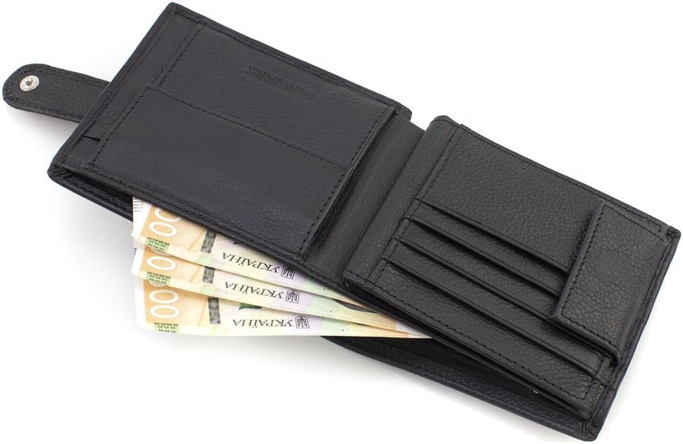 Черное мужское портмоне из натуральной кожи с блоком для карт ST Leather 1767461