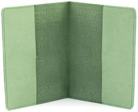 Обкладинка шкіряна на паспорт з написом Passport Ukraine 97761 зеленого кольору