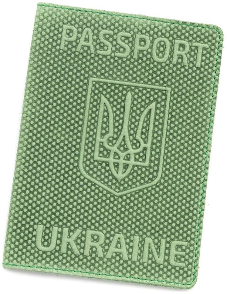 Обложка кожаная на паспорт c надписью Passport Ukraine 97761 цвет зеленый modnotak фото №1