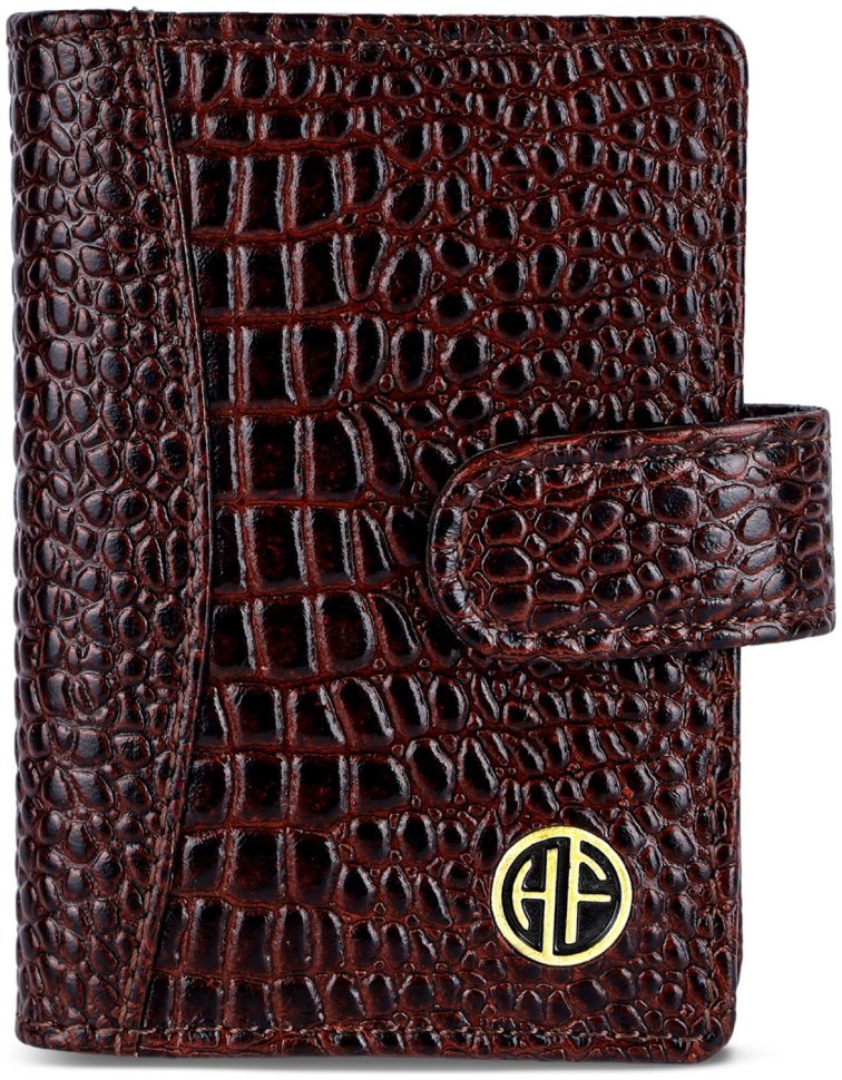 Кожаная визитница на кнопке с фактурной под крокодила Hammonds Flycatcher CC602 коричневая 108061 modnotak фото №4