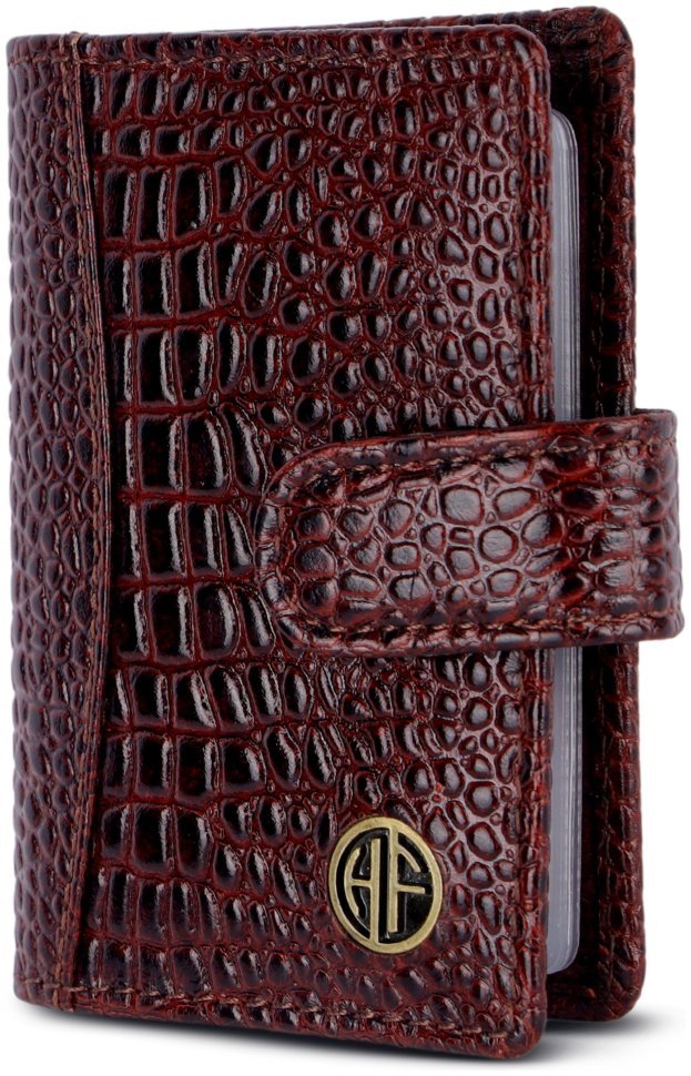 Кожаная визитница на кнопке с фактурной под крокодила Hammonds Flycatcher CC602 коричневая 108061 modnotak фото №5