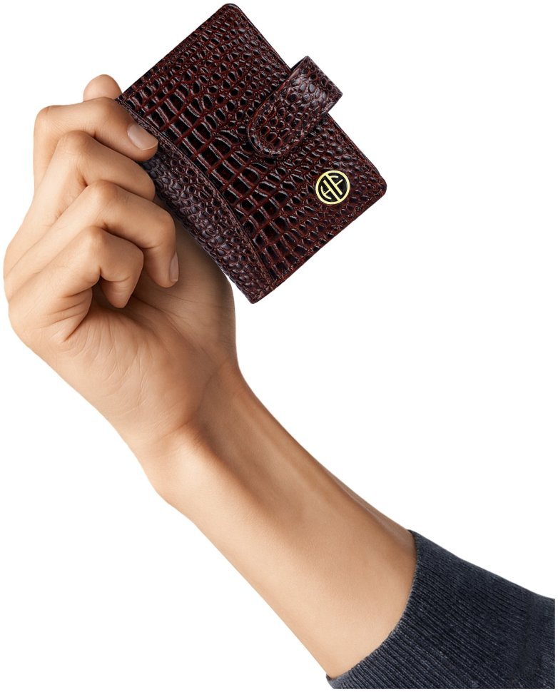 Кожаная визитница на кнопке с фактурной под крокодила Hammonds Flycatcher CC602 коричневая 108061 modnotak фото №6